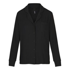 NWOT SKIMS Soft Lounge Ribbed Pajama Top Large Black Long Sleeve Button Down